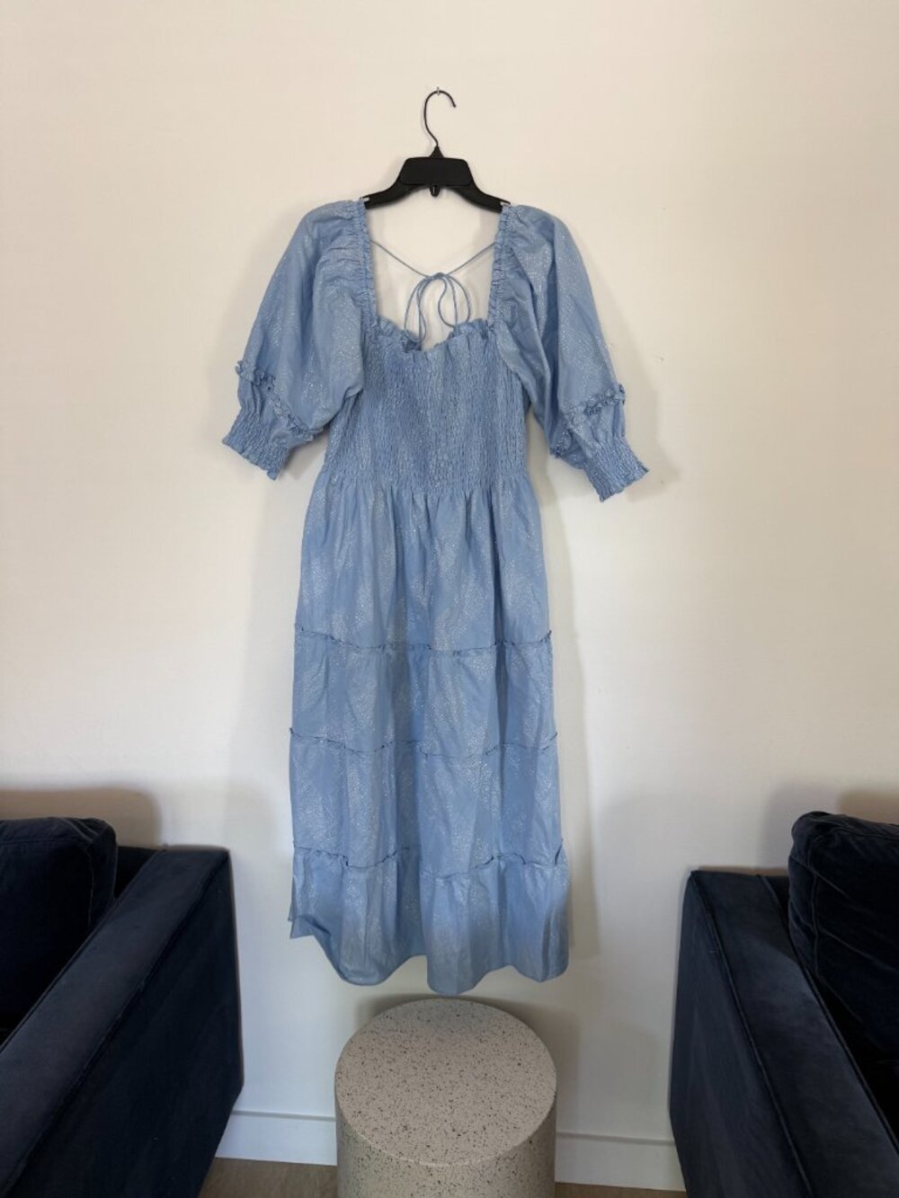 Hill House Nap Dress: Like New Blue Metallic Smocked Puff Sleeve Midi 2XL - Picture 8 of 9